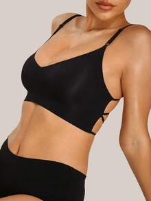 Barelissa Women's Minimalist Comfortable Wireless Adjustable Criss-Cross Strap Bra - Black - View 5