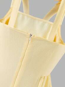 SHEIN Teen Girl Solid Color Twist Shoulder Cute Dress - Yellow - View 4