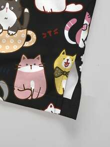 PopScrub Setelan Seragam Perawat Wanita Lengan Pendek Leher V dengan Saku dan Celana Belahan Bawah, Motif Kartun Kucing Lucu, Musim Semi/Panas - MultiWarna - View 5