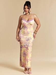 SHEIN BAE Đầm maxi không tay in hoa thanh lịch dành cho nữ cỡ lớn mùa xuân/hè, đầm maxi ôm sát, đầm maxi gợi cảm. - Nhiều màu - Xem 1