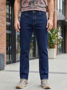 Jeans para hombre Azul Marino marca E X estilo clásico y moderno, Pantalones de mezclilla cómodos y versátiles,  slim fit, ideales para uso diario, trabajo o estilo casual - Azul Marino - Ver 8