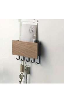 1pc Wall Mounted Key Holder Rack, Wooden Multi-Purpose Storage Organizer - Multicolor - View 2