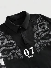 ROMWE MEN Prep Men's Casual Camouflage & Snake Print Patchwork T-Shirt, Summer - Black - View 3