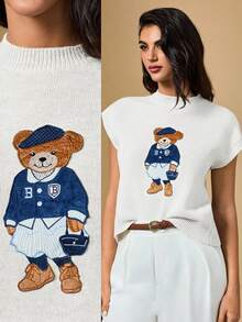 Briarwyn Áo thun nữ cổ tròn họa tiết hoạt hình, kiểu dáng thường ngày, đa năng, thích hợp mặc hàng ngày. - trắng - Xem 1