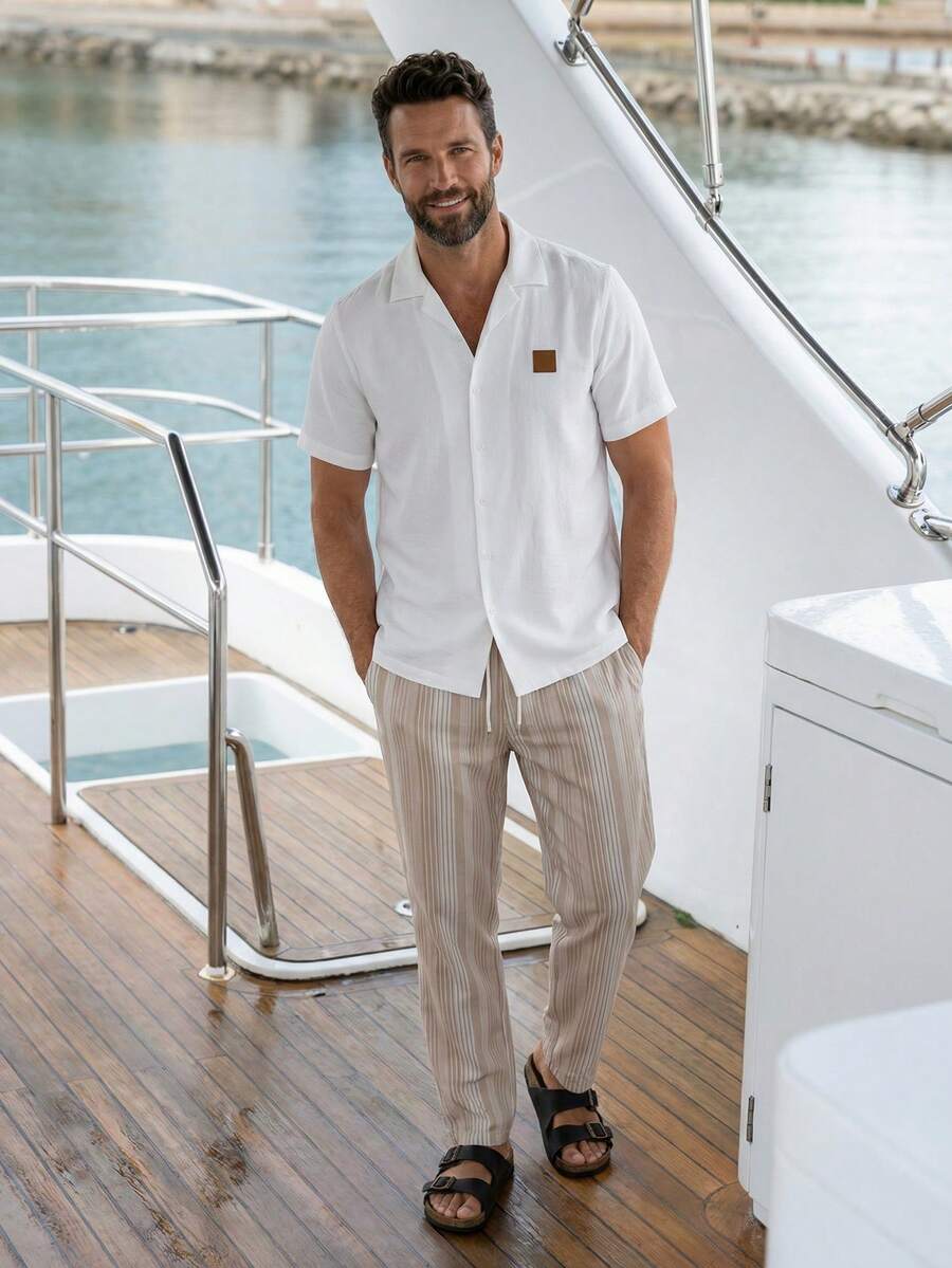 VENTUSAIL Men's Casual Holiday Shirt And Striped Pants Set - Multicolor - View 1