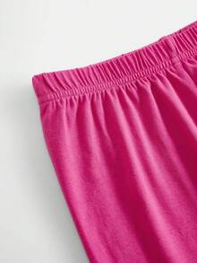 SHEIN Set casual da 2 pezzi per ragazze pre-adolescenti, composto da maglietta larga e pantaloncini skinny, colore magenta - Fucsia - Visualizzare 4