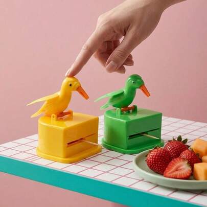 Joivida 1个可爱小鸟造型牙签盒，智能按压弹出式设计，舒缓压力，居家收纳