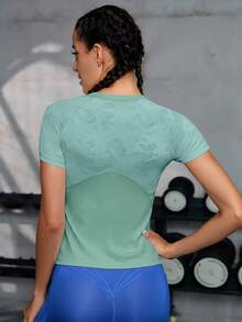 Powerista Women's Summer Mesh Breathable Raglan Short Sleeve Fitted Sports T-Shirt - Green - View 3