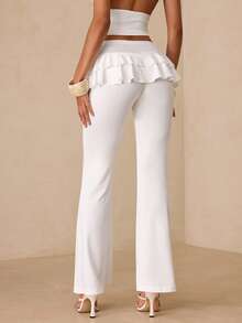 Glamine Quần dài nữ màu trắng dệt kim, cạp chun, gấu quần xếp ly, thích hợp cho mùa hè, tiệc tùng, kỳ nghỉ. - trắng - Xem 1
