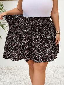 SHEIN CURVE+ Chân váy cạp chun họa tiết hoa nhí Plus, thích hợp cho mùa hè. - Nhiều màu - Xem 5