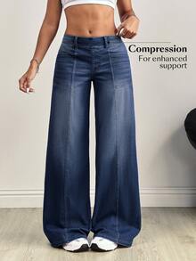 SHEIN Tall Tall Patchwork Distressed Denim Jeans - Dark Wash - View 4