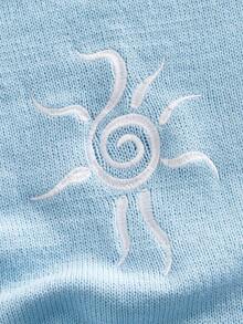 ROMWE MEN Men's Moon Embroidery Crew Neck Casual Vacation Knit Vest - Baby Blue - View 4