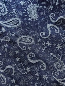 Grunge Punk Men's Paisley Print Button Front Casual Short Sleeve Denim Shirt - Navy Blue - View 5