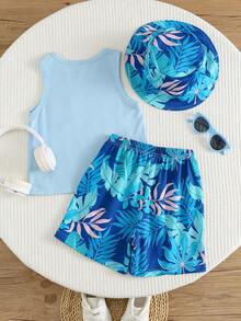 SHEIN Bộ 3 món bao gồm: Áo ba lỗ màu xanh dương cho bé trai/trẻ em, quần short đi nghỉ mát và mũ ngư dân. Bộ đồ đi nghỉ mát, trang phục bé trai, bộ áo ba lỗ. - Nhiều màu - Xem 4