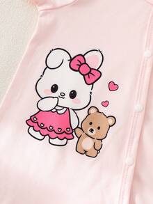 4-Piece Baby Cute Short Sleeve Jumpsuits For Summer,Pink Blue White Rabbit Bear Heart Print Sleepwear Jumpsuits For Family Matching Toddler - Multicolor - View 7