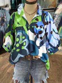 Linhara Plus Size Comfortable Casual Elegant Fashion Design Slimming Chic Vacation Shirt - Multicolor - View 1