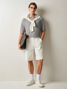 RONVEXI 男士休闲绞花针织上衣，纯色，适合度假、日常通勤和夏季穿着 - 淺藍色 - 查看 4