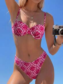 Swim Mod Bộ đồ bơi nữ in họa tiết xếp nếp, thích hợp cho mùa xuân/hè. - Hồng - Xem 3