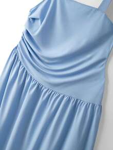 SHEIN Clasi Robe longue sans manches élégante en couleur unie tissée pour femmes grandes tailles, printemps/été - Bleu azur - Voir 7