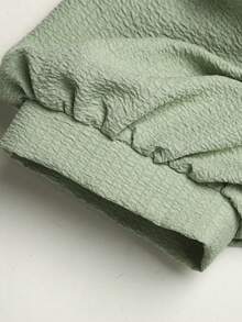 SHEIN Vestido corto de manga corta elegante tejido verde para niñas preadolescentes - Verde - Ver 5