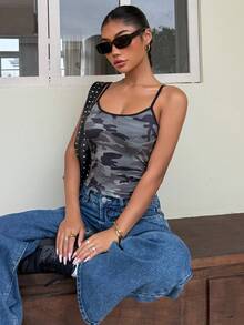 Muchica Women's Camouflage Print Fitted Casual Sexy Camisole Tank Top For Summer Golf Pastal - Multicolor - View 4