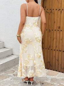 SHEIN PETITE CURVE Plus Size Women's Brown, Summer, Bridal Elegant, Wedding Low Cut Mermaid Dress, Luxurious Embroidery, Parties, Vacations, Dates - Apricot - View 2