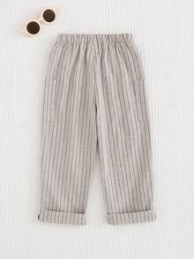 Cozy Pixies Quần ống rộng kẻ sọc, cạp chun, phối túi, thích hợp cho bé trai, kiểu dáng thường ngày đi nghỉ mát và đi làm. - Nhiều màu - Xem 2