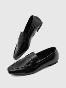 CUCCOO BIZCHIC 女士鞋履 女士漆皮乐福鞋 黑色百搭经典平底鞋 - 黑色 - 查看 6