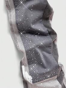 ROMWE MEN Street Life Men's Casual Fashion Street Patchwork Contrast Color Rhinestone Embellished Flared Jeans - Grey - View 4