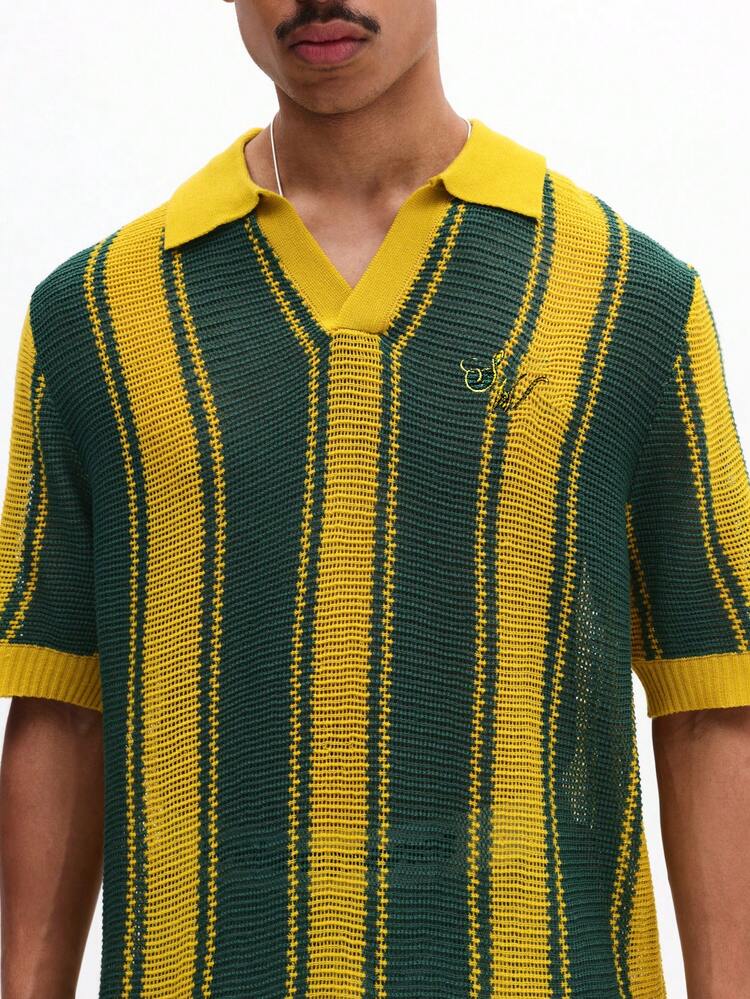 Polo a maglia a righe con vestibilità regular, ricamo del numero 07 sul retro, maniche corte, colletto, casual estivo