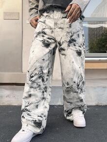Spring Tie-Dye Men's Wide Leg Loose Casual Jeans - Multicolor - View 8