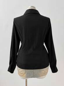 Sunspun Áo sơ mi đen cổ chữ V ren, phong cách tối giản, thanh lịch và thoải mái. - màu đen - Xem 2