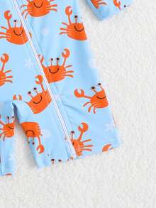 SHEIN 6-9M Baby Boy Long Sleeve Swimsuit, Cute Crab Cartoon Print One-Piece Swimwear For Infant Boys, Suitable For Beach, Vacation, Play, Sand, Holiday, Travel, Summer Rashguard For Baby Boy Rompers For Baby Boy Unisex Baby Clothes Baby Clothes Sleepwear For Baby Toddler Swim Wear Baby Bathing Suits Baby Beach Wear Swim Suit For Boys - Multicolor - View 4