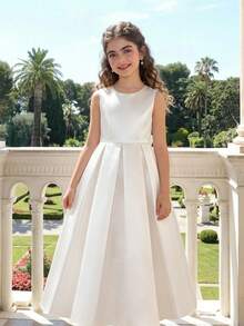 Glamorique Kids Đầm công chúa ren hoa cho bé gái, đầm bé gái dự đám cưới thắt nơ, đầm phù dâu voan bồng bềnh. - trắng - Xem 5