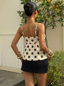 Muchica 女士休闲度假奶油黄波点吊带背心 - 完美适合外出、街头风、Y2K风格、春夏复古软妹风、度假、返校、音乐节、午后穿着 - 彩色 - 查看 3