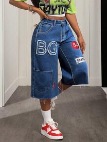 BamGleam Women's Colorful Pattern Casual Jeans - Dark Wash - View 4