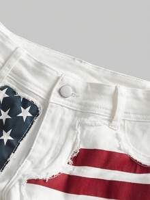 ROMWE J-Fashion Shorts vaqueros de talla grande con estampado de estrella de bandera de los EE. UU. de estilo Y2K - Blanco - Ver 3