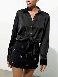 Maija Falda con patrón de rombos de strass negros, adecuada para fiestas urbanas y reuniones - Negro - Ver 6