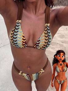 Swim Vcay Bộ bikini nữ đi biển mùa xuân/hè, chất liệu vải jacquard dệt kim, trang sức kim loại, dây đeo vai thô, lưng đẹp, gợi cảm, thời trang, thanh lịch. - Nhiều màu - Xem 1