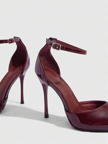 CUCCOO SZL Tacones altos de punta fina con correa de tobillo, de estilo casual y elegante para mujer, para el verano - 182 burdeos - Ver 3