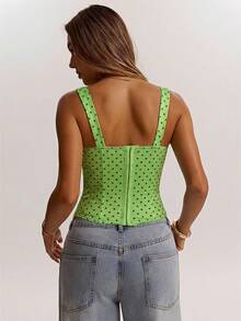 SHEIN BAE 女士约会之夜女友派对生日派对夜店装扮假日派对优雅黑色波点吊带背心，女友派对，约会，日常通勤束身衣，可爱束身衣，性感上衣夜店装，束身衣上衣，露肩上衣，夏季上衣，可爱上衣，女士夏季服装，束身衣上衣 - 橄欖綠 - 查看 2