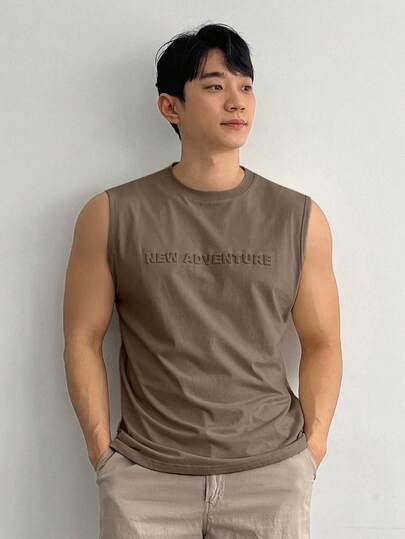 DAZY Áo ba lỗ cổ tròn in nổi đa năng thường ngày cho nam, mùa hè