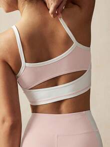 VARSIVA 黑白撞色拼接条纹镂空高腰女式运动套装 - 藕粉色 - 查看 7