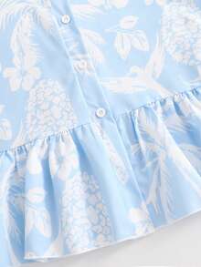 SHEIN Sparklyn Tween Girl Vacation Floral & Palm Tree Print Button Ruffle Hem Tank Top And Casual Pants Set - Baby Blue - View 6