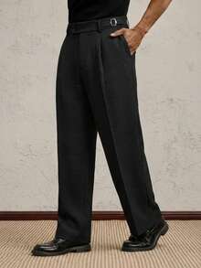 AKNOTIC Men's Woven Long Mid-Waist Straight Leg Casual Suit Pants, Suitable For Daily Wear, Spring/Summer, Vacation, Party, Wedding, Graduation Gift - Black - View 5