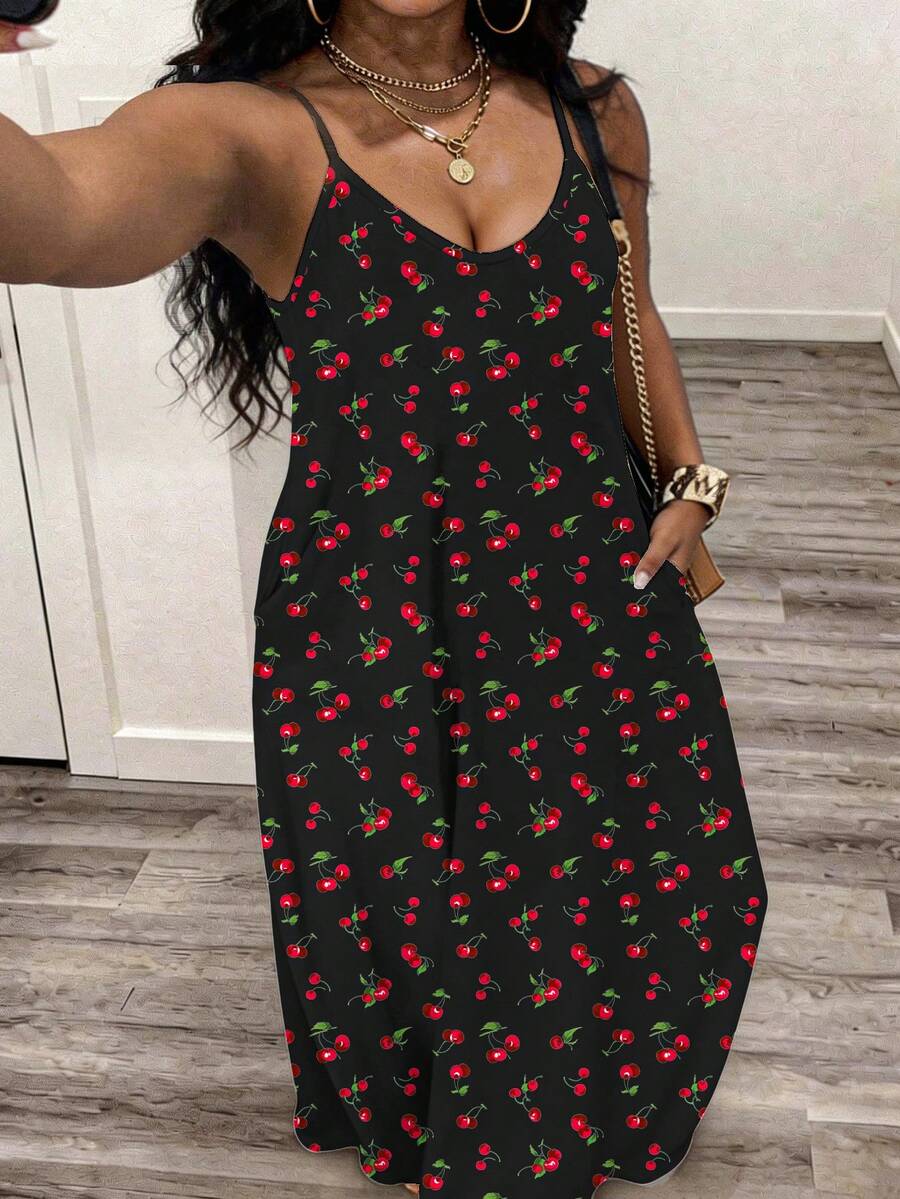 Slaydiva Đầm hai dây casual mới mùa Xuân/Hè có túi/Thanh lịch/Dành cho kỳ nghỉ/Phong cách Boho/Thích hợp mặc hàng ngày/Mua sắm/Tiệc tùng/Du lịch/Trang phục sân bay/Trang phục ăn trưa/Kỳ nghỉ/Đồ đi biển/Mùa cưới/Hẹn hò/Trang phục khách dự đám cưới/Du lịch tàu biển/Phong cách người tạo ảnh hưởng thời trang/Phong cách cô nàng cá tính/Sự lựa chọn của người tạo ảnh hưởng/Họa tiết chấm bi anh đào - Nhiều màu - Xem 1