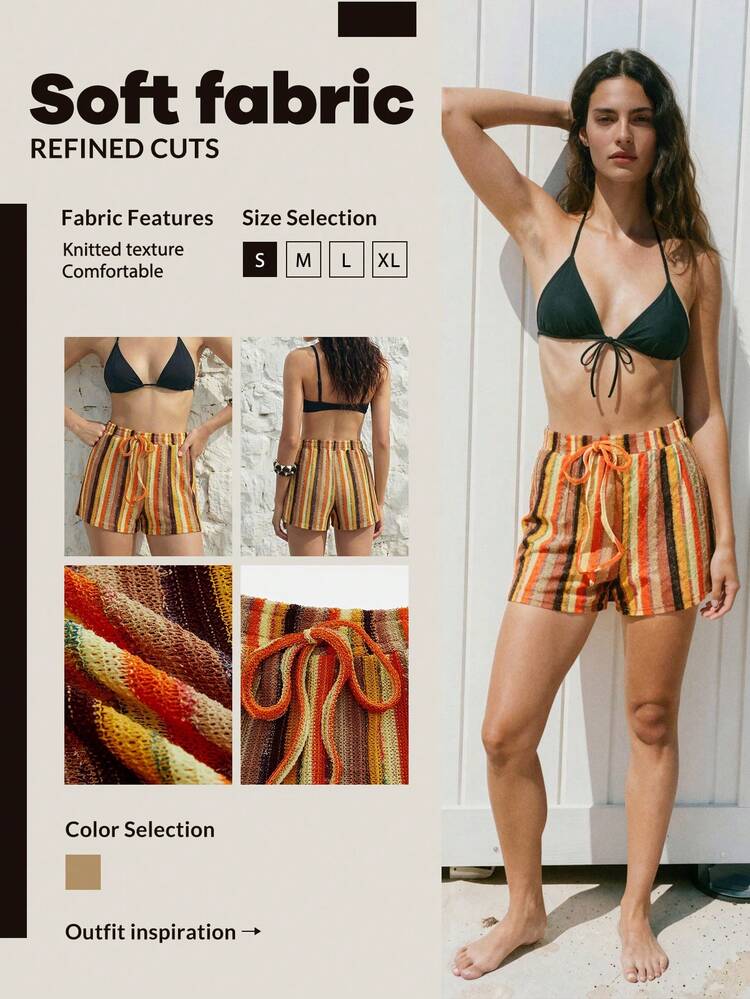 SHEIN Maija Women's Colorful Tie-Up Beach Pants Cover-Up,Vacation Outfits Women,Summer Holiday Outfits ,Beach Vacation Outfits For Women,Vacation Outfits Women,Summer Holiday Outfits ,Beach Vacation Outfits For Women Beach Shorts For Women Stripe Shorts Summer Shorts For Women Yellow Beach Coords For Women Festival Outfits Women Shorts Beach Outfits For Woman Women S Summer Outfits Summer Beach Outfit For Women