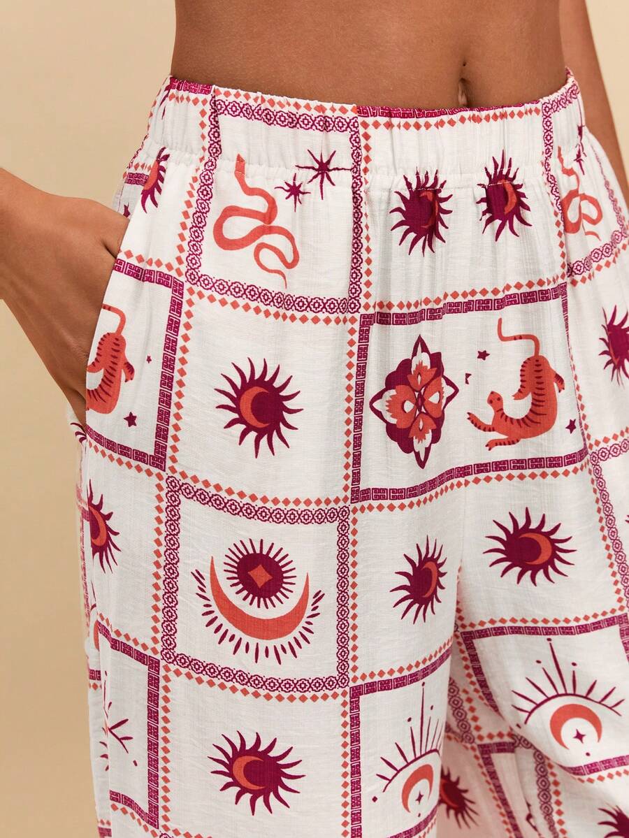 Travachic Pantalones anchos de uso versátil y casual con estampado total para uso diario de mujer - Multicolor - Ver 1