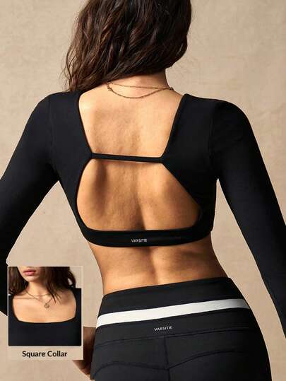 VARSIVA Áo thun thể thao dáng ngắn, tay dài, không lưng, màu trơn