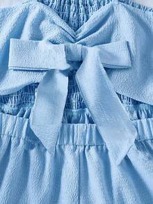 Teen Girls' Elegant Casual Vacation Jumpsuit, Spaghetti Strap Fitted Solid Blue Woven Romper, Spring And Summer, Suitable For Outdoor And Vacation Wear - Blue - View 3